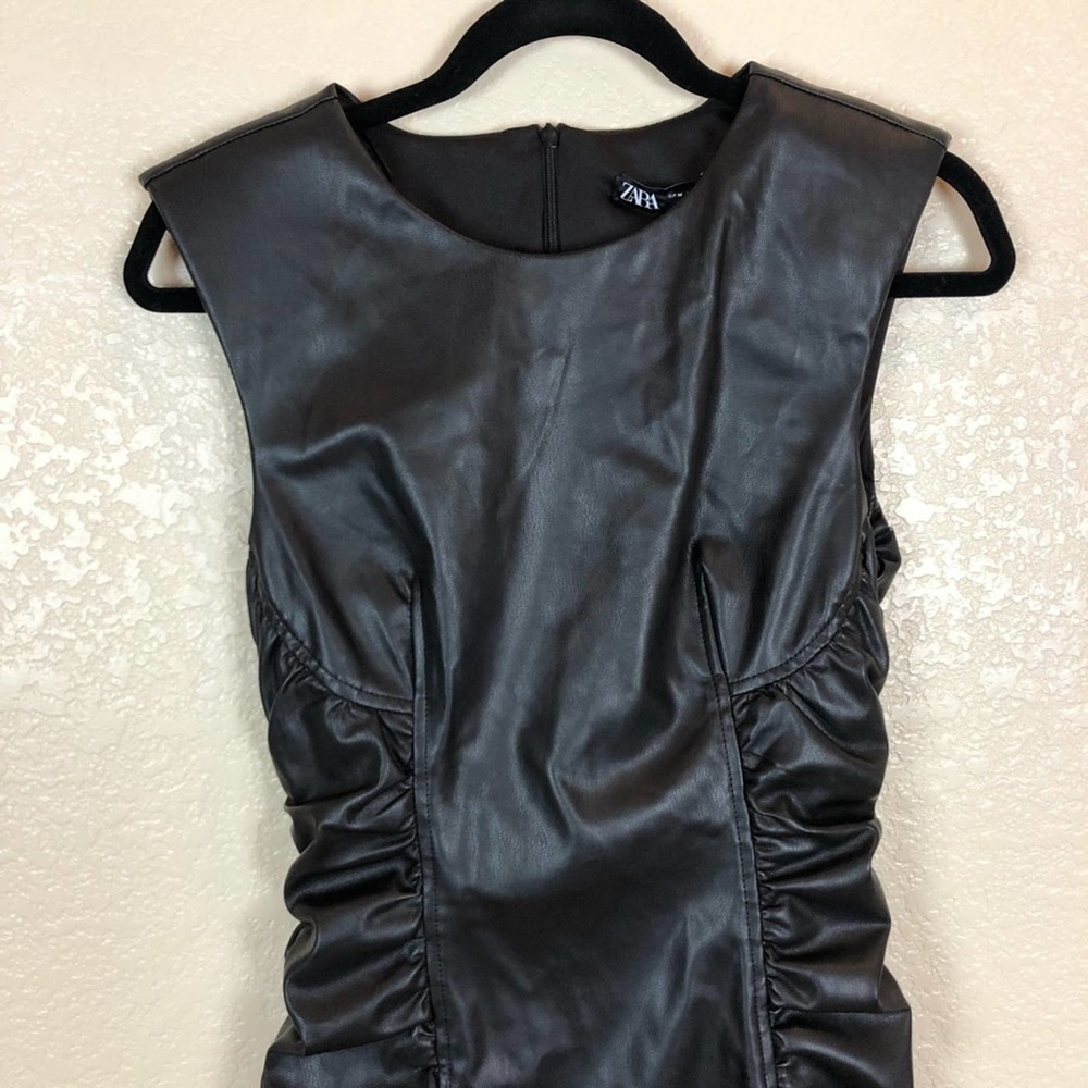 NWOT Zara Blogger Faux Leather Ruched Mini Dress. - Picture 4 of 10